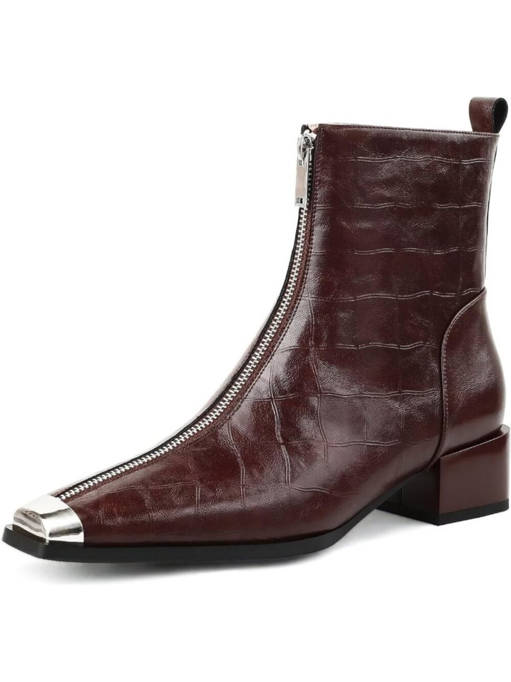 Stylish Women's Low Chunky Heel Ankle Boots - Genuine Leather Booties